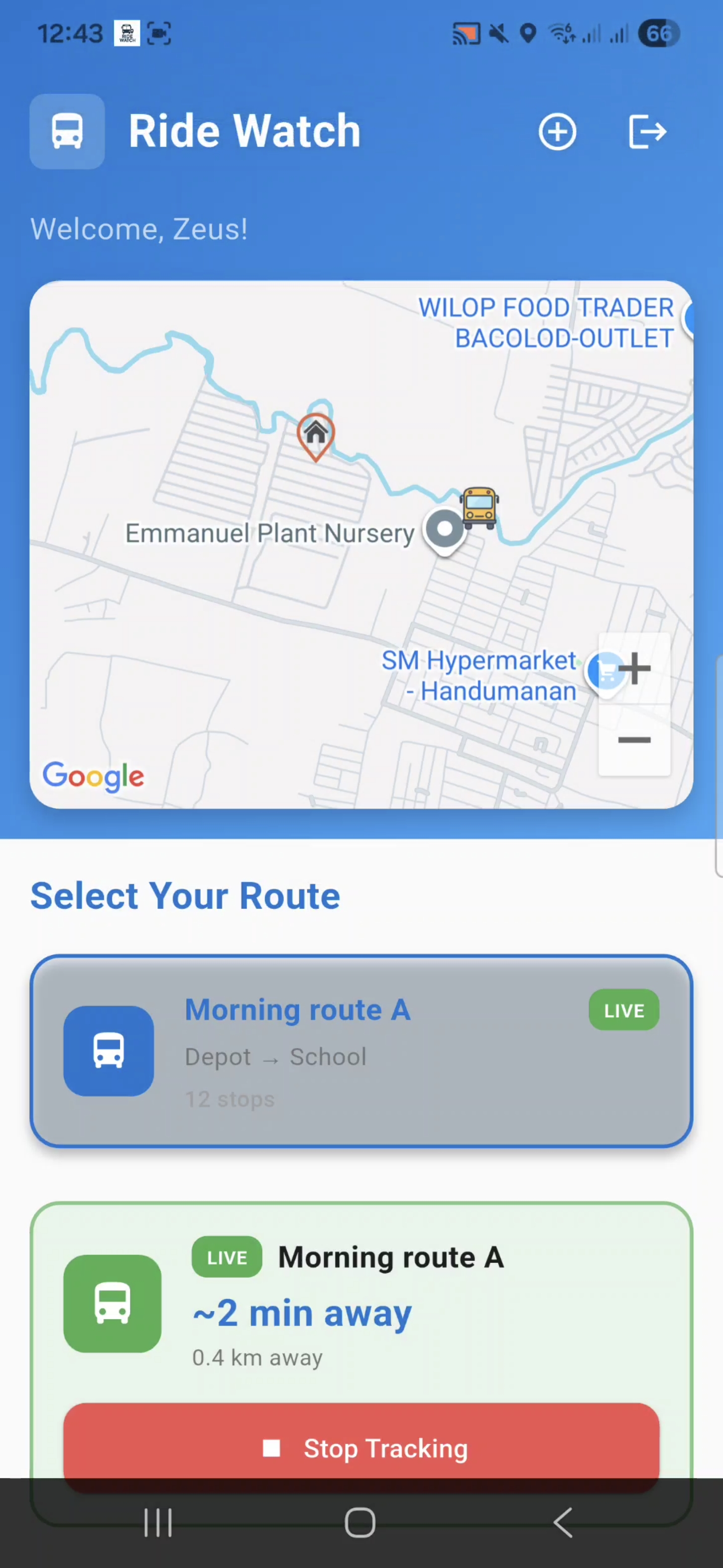 Ride Watch Home - Live map with route tracking